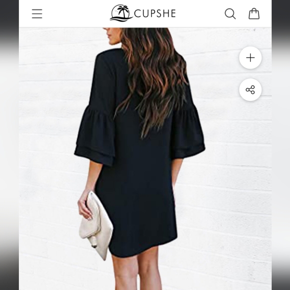 Black Pearl V-Neck Flared Sleeve Short Dress - Picture 2 of 7